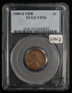1909-S VDB 1c Lincoln Wheat Small Cent - Key Date - PCGS VF 20 - SKU-B4947 - Picture 1 of 4