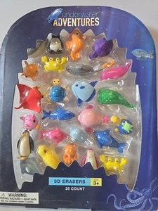 Underwater Adventures 3D Animal Erasers 25 Piece Set Back to School Supplies New - Picture 1 of 5