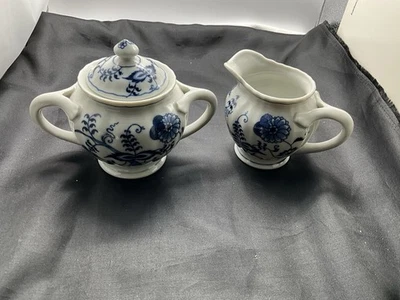 Vintage Blue Danube Onion Porcelain Creamer & Sugar Bowl With Lid - Japan - Image 1 of 4
