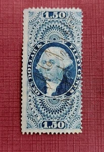 Lot 26. US Scott R78 $1.50 Internal Revenue Inland Exchange Stamp w/Pen Cancel - Picture 1 of 3