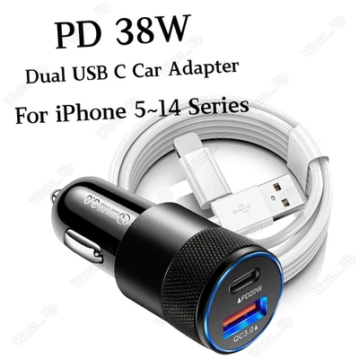 PD 38W Fast Car Charger Power Adapter USB Cable For iPhone 14 13 12 11 XR X 8 7 - Image 1 of 4
