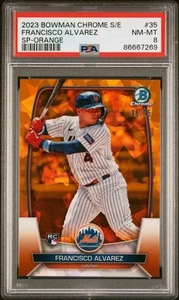 2023 Francisco Alvarez Bowman Chrome Sapphire Orange RC /75 SP PSA 8 - Picture 1 of 3