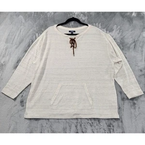 NEW Chaps Lace Up Neck Knit Long Sleeve Pull-on Tunic Top Shirt Size 1X Cream - Picture 1 of 12