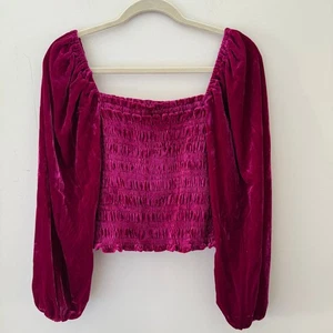 Blusa Anthropologie Top Terciopelo Acanalado Recortado Cuello Cuadrado Manga Larga - Imagen 1 de 6
