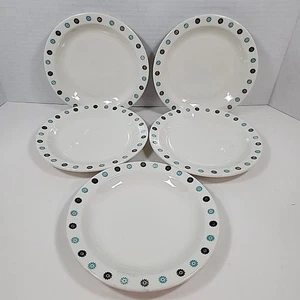 Homer Laughlin Best China 6.5" Appetizer Desert Plates Set Of 5 Teal & Black - Picture 1 of 6