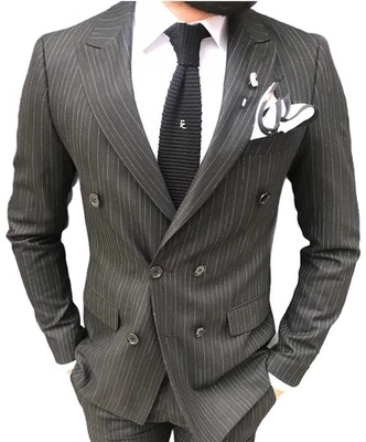 Diseñador Doble Serie Traje Negro Raya Diplomática Entallado Slim Fit 48 - Imagen 1 de 2