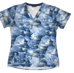 Carhartt Force Cross-Flex Modern Fit SS Scrub Top Watercolor Indigo Artsy S - Picture 1 of 12