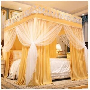 Bed Curtain 1.5-2.0m Double-layer  Thickened Pink Three Door  Floor Dust-proof 