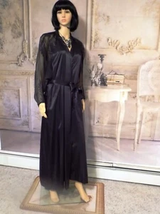 NATORI De Colección Nuevo con Etiquetas Poliéster Montaldo NEGRO con Mangas Transparentes PEIGNOIR L Grande - Imagen 1 de 12
