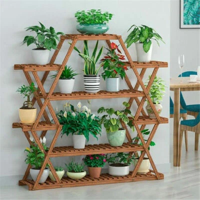 Triángulo Jumbo 4 Niveles Madera Planta Soporte Flor Estante Almacenamiento Jardín Exterior Foto 1 de 4