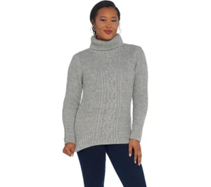 GILI Women's Cable Knit Turtle Neck Sweater Heather Grey, XXS - Picture 1 of 3