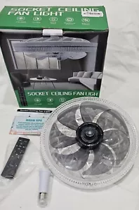 Light Socket Fan with Remote 12”, Screw in Socket Fan light For Small Spaces  - Picture 1 of 10