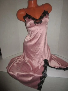 $119 VICTORIA'S  SECRET LONG GOWN CHEMISE SATIN SLIP BLACK LACE ~ XS ~ NWT - Picture 1 of 12