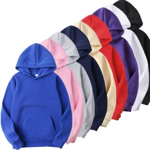 Men's Plain Pullover Hoodies Casual Hooded Sweatshirts Long Sleeve Classic Tops - Picture 1 of 21
