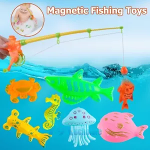 Magnetic Fishing Toys Interactive Game Set for Kids Bathtime Pool Party w/ Pole - Picture 1 of 14
