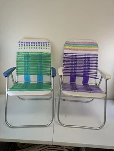 Jelly Tube Folding Vinyl Green Lawn Chair Beach Pool Purple Vintage Lot Of 2 - Picture 1 of 13