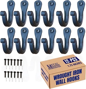 Single Prong Wrought Iron Hooks, Vintage Hand Forged Iron Classic Hook Set,,, - Picture 1 of 12