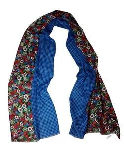 Wide Scarf 70X21 Rectangular Flowers & Polka Dots Light Fringed Spring Talbots - Picture 1 of 6