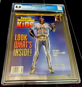 KEN GRIFFEY JR RARE SI FOR KIDS COVER 1995 SEATTLE MARINERS W CARDS CGC 8.0 - Picture 1 of 3