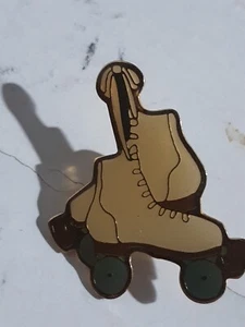 Vintage Gold Tone Enamel Roller Skates Lapel Pin - Picture 1 of 4