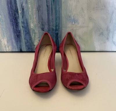 Donald J Pliner Molly Peep Toe Mesh Pumps Fuchsia Barbiecore Pink Cork Wedge 7M — 第 1/4 张图片