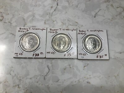 A SET OF BOOKER T WASHINGTON 1946 P,D,S, MEMORIAL SILVER HALF DOLLAR - Image 1 of 4