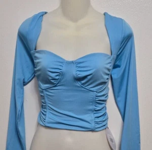 Blusa Top Princesa Polly Azul Talla 8 Cuello Cuadrado Acanalado Elastizado Cuerda Atar Espalda - Imagen 1 de 15