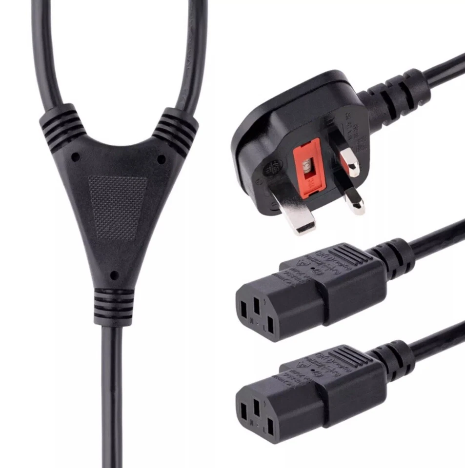 Startech PC Power Cord IEC Cable Splitter 1x 3 Pin To 2x C13 IEC 1.8M / 6ft - Image 1 of 4