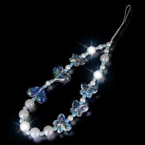 Accessorize in Style: Blue Butterfly Hearts Chain for Phone, Bag, Audio, Keys - Picture 1 of 4