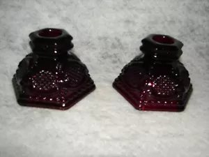 Pair Vintage Cape Cod Red Avon Glass Candlesticks candle Holders - Picture 1 of 2