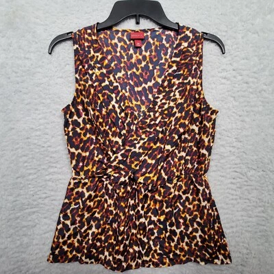 Camisa Merona para mujer XS naranja negra estampado animal imitación envoltura ajustada Foto 1 de 4
