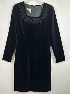 Vtg Laura Ashley Dress Womans 10 Black Velvet Beaded Embellishment Mid Length - Picture 1 of 10