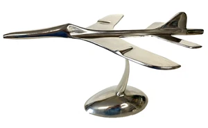 Metal Jet Airplane Sculpture Vintage Silver Art Deco Sleek Minimalist 17.5" MCM - Picture 1 of 15