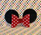 MINNIE MOUSE Large faux leather hair bow AlligatorClip Black Ears Red Polka Dots