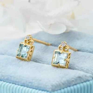 Vintage Dainty Ice Out Aquamarine Sterling Silver Claw Post Studs Daily Earrings - Picture 1 of 6