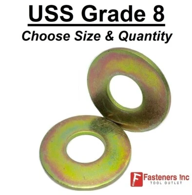 USS Flat Washers Thru-Hardened Grade 8 Yellow Zinc (Choose Size & Qty) - Image 1 of 4