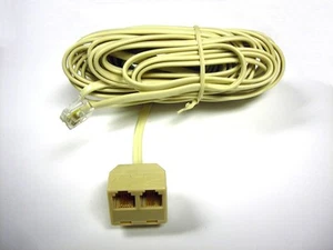 Przewód telefoniczny 25' z wtyczką RJ-14 i 2 gniazdami 7C4-100 Kość słoniowa 1 szt. - Zdjęcie 1 z 1