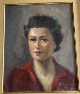 Vintage 1967 Artist Miserendino Woman Portrait Oil Canvas Painting - Picture 1 of 8