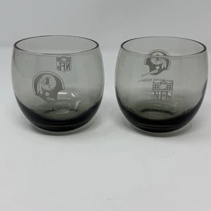 Lot of 2 Washington Redskins NFL Smoked Drinking Glass Tumblers Old Logo 70's - Picture 1 of 6