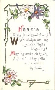 An meinen heiligen guten Freund immer lächelnd Jugendstil Blumenrand Postkarte - Bild 1 von 2