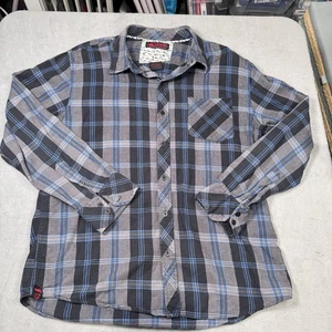 Tony Hawk Flannel Mens Large Blue Gray Black Plaid Long Sleeve Button Up - Picture 1 of 6