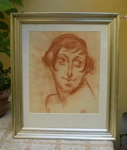 Lili Elbe (Einar Wegener). Self-Portrait in Red Chalk. Ca, 1920. Fine Art Deco. - Picture 1 of 8