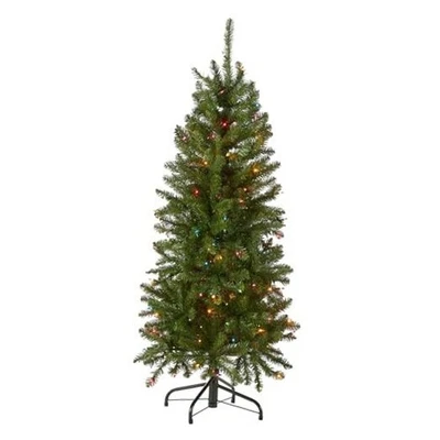  4.5 ft Pre-Lit Kingswood Fir Slim Artificial 150 4.5 Feet Christmas Tree - Image 1 of 4