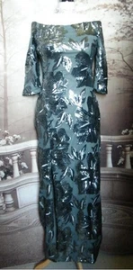 Prom Dress 12 Grey Sequin Ballgown Quiz Bardot Long Stretch Evening Stunning - Picture 1 of 6