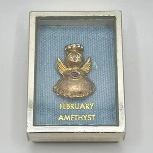 Vintage February Birthday Amethyst Birth Stone Gold Tone Angel Pin Brooch - Picture 1 of 9
