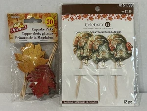 Toppers/selecciones de cupcakes de Acción de Gracias hojas de pavo cosecha nuevos 2 paquetes - Imagen 1 de 5