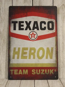 Texaco Racing Team Blechschild Reiher Suzuki rustikaler Look Garage Mechaniker Tankstelle - Bild 1 von 4