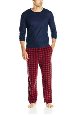 Juego de 2 piezas de pijama de salón 7 prendas XXL para hombre L/S Henly Top e inferior polar a cuadros Foto 1 de 4