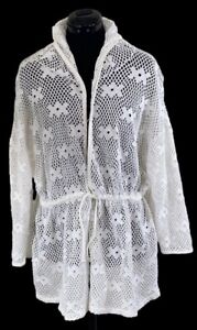 Vintage 90's Y2K Floral Crochet Hooded Swim Beach Cover Up Dress White OS