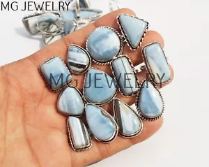 200 Pcs Lot Natural Blue Opal Gemstone 925 Silver Plated Rings MFB800 - Picture 1 of 6